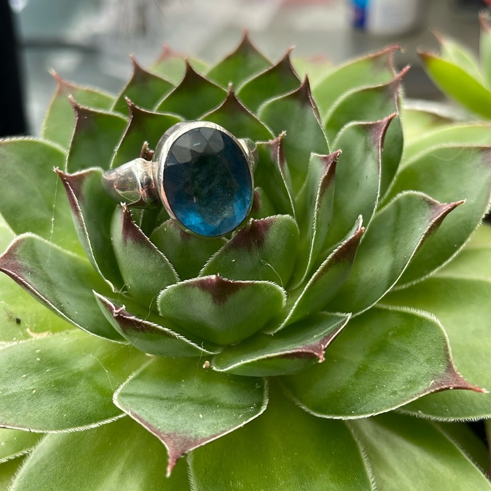 Faceted Blue Fluorite in Sterling Silver Ring, Size 10